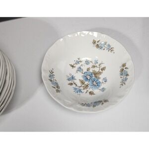 4 VTG  Staffordshire Ironstone Coupe Cereal Bowls Blossomtime Blue England 6.5"